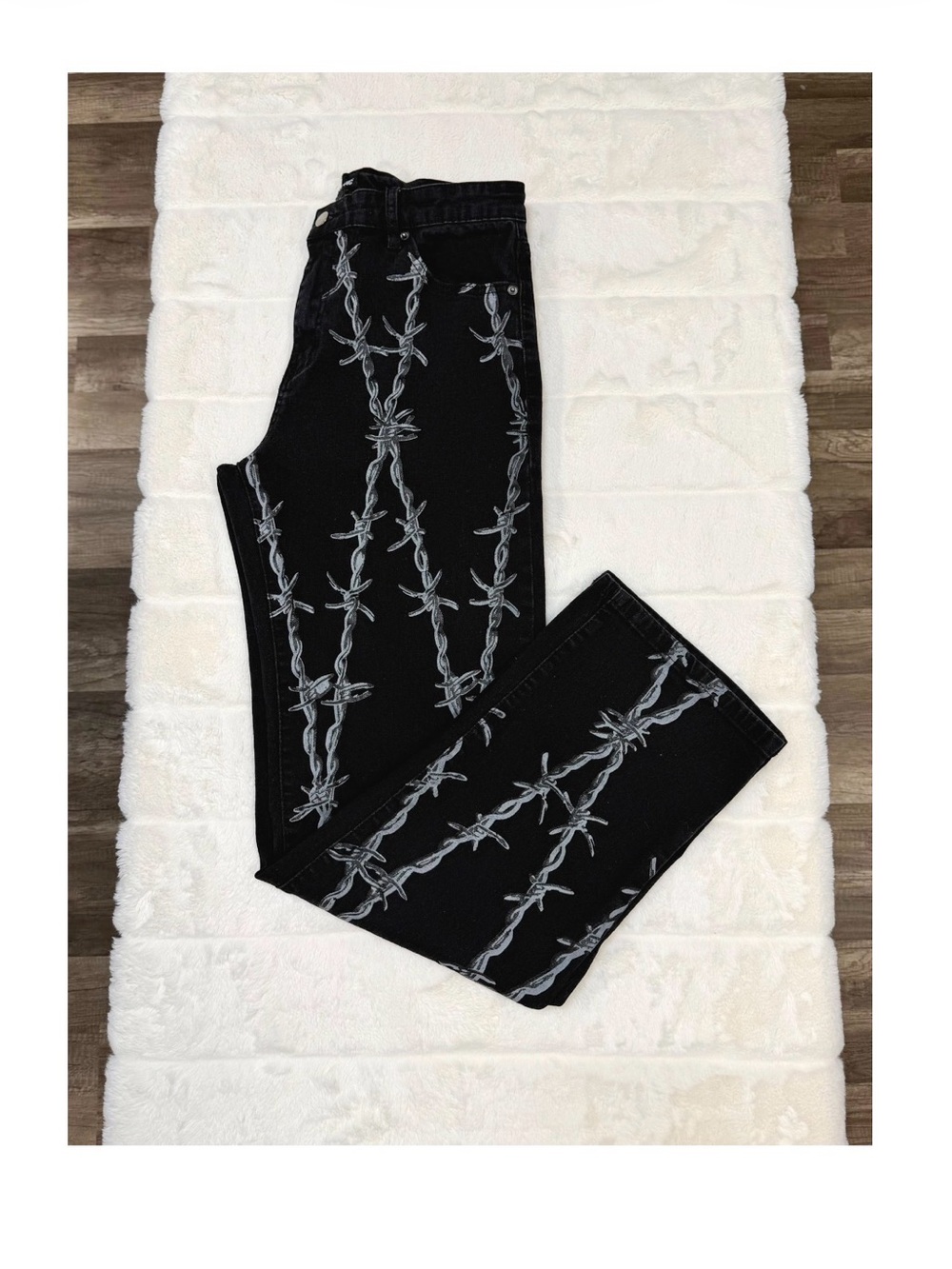 Hot Topic Black Barbed Wire Print Straight Leg Stretch Denim Jeans Mens 30x32